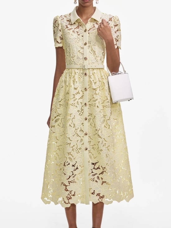 Self-Portrait Dresses & Skirts - Self-Portrait Pale Yellow Lace Button-Front Midi Dress